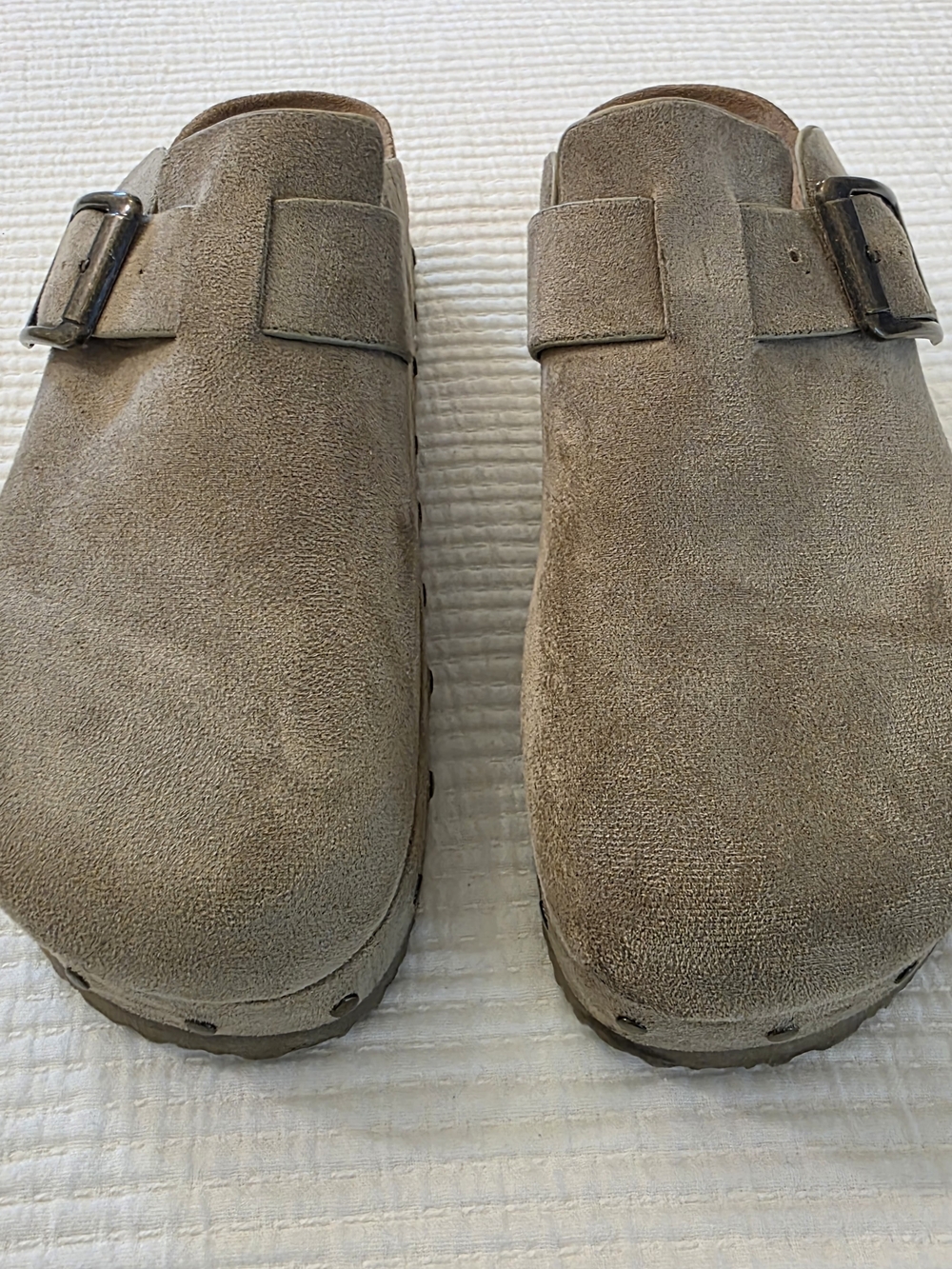 Steve Madded Suede Slip-On Clog with Buckle - Taupe